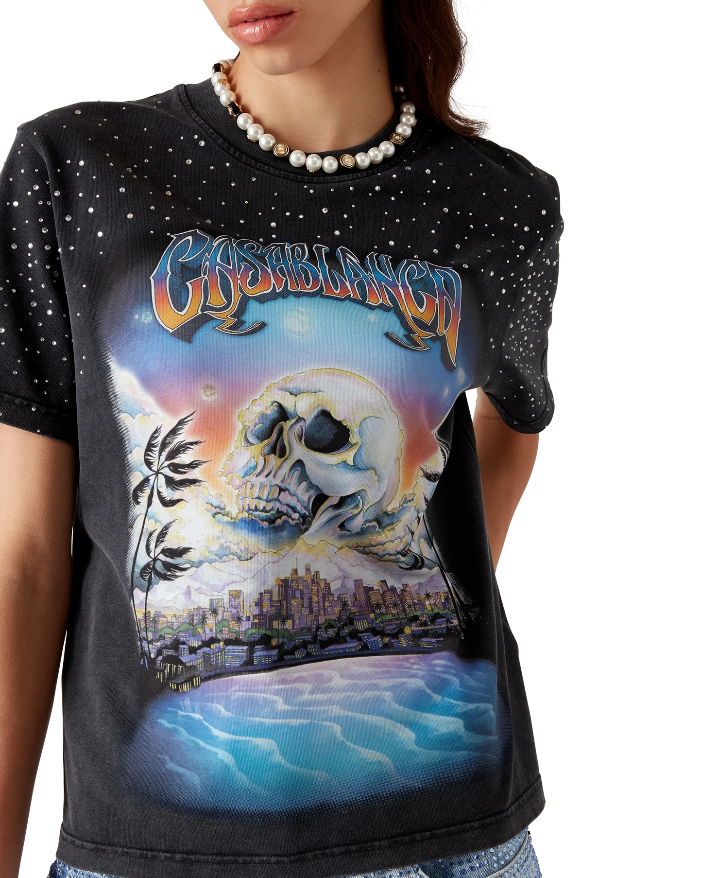 La Prémonition mit Kristallen besetztes Kurzarm-T-Shirt